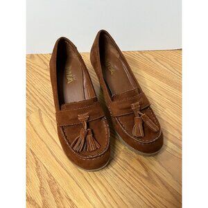 MIA Women's Brown Suede Tassel Wedge Loafers Size 6‎